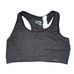 *3 FOR $9* Saucony Racerback Dark Solid Logo Stretchy Sports Bra Sport Large L